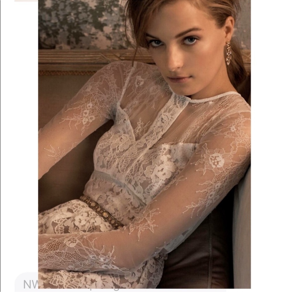 NWT Sau Lee Long-Sleeve Lace Maxi Wedding Dress Noche White Womens Size 2 - Picture 10 of 10